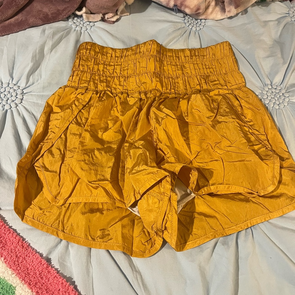 Free People High Waist Yellow Shorts with Smocked Waistband